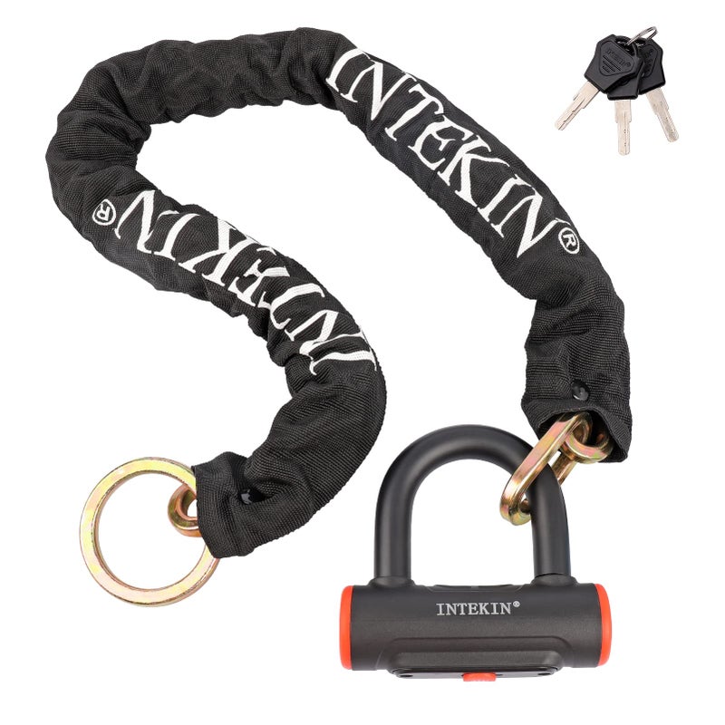 INTEKIN Motorcycle Chain Lock 3.3FT/100cm Bicycle Locks 8mm/10mm Thick Bike Lock Anti Theft Heavy Duty Security Chain with 16mm U-Lock for Motorcycles  Gates  and More - Image 1